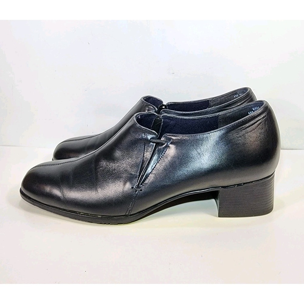 Munro American Leather Loafers Womens 10 M Black‎ Slip On Block Heel Career